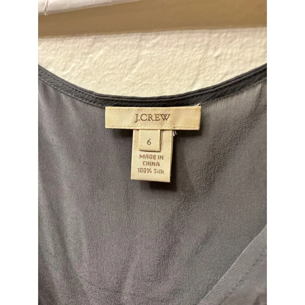 J.Crew 100% Silk Ruffle Cascade Front Tank Top Size 6 Gray Sleeveless V-Neck